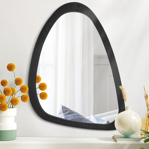 Asymmetrical Mirror for Wall Decor Large 26"X18" Modern Oval Wooden Framed Wall Mirror Unique Shape Wall Mounted Vanity Artistic Wavy Mirror Decorative for Living Room Bedroom Bathroom Entryway Black