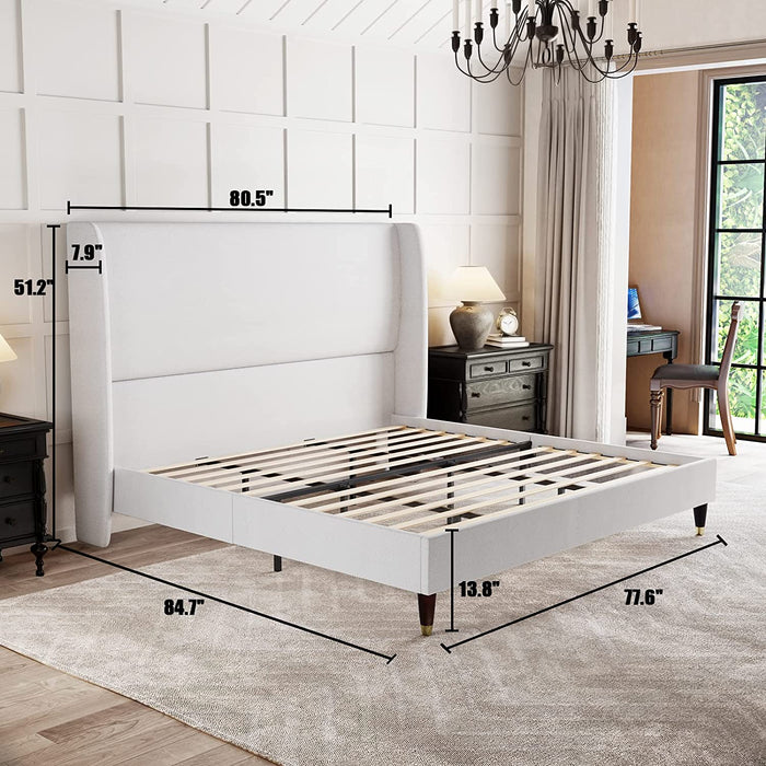 White King Upholstered Platform Bed Frame