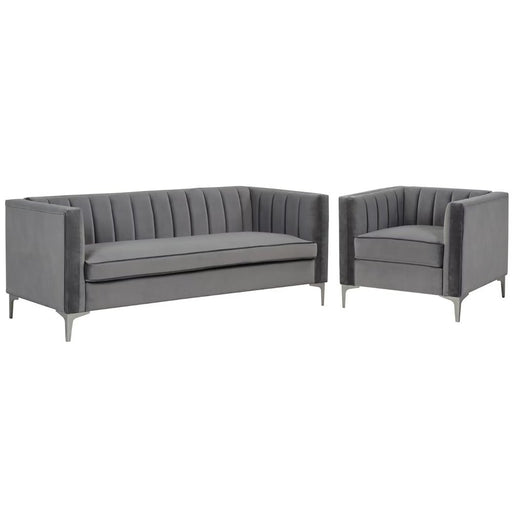 Contemporary Living Room Set Velvet Upholstered Accent Chair Sofa Gray