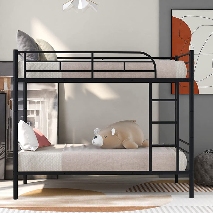 Twin over Twin Metal Bunk Bed with Ladder, Black