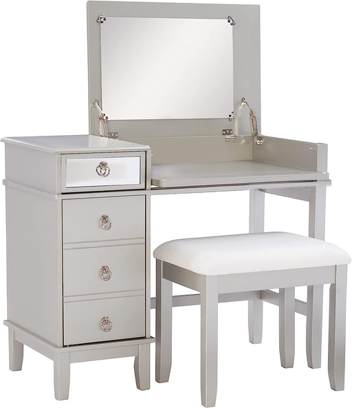 Silver and Mirror Accented Vanity Set