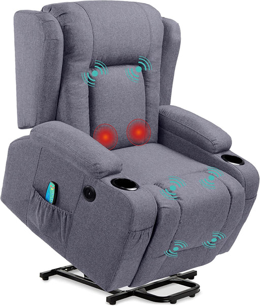 Electric Power Lift Linen Recliner Massage Chair (Blue)