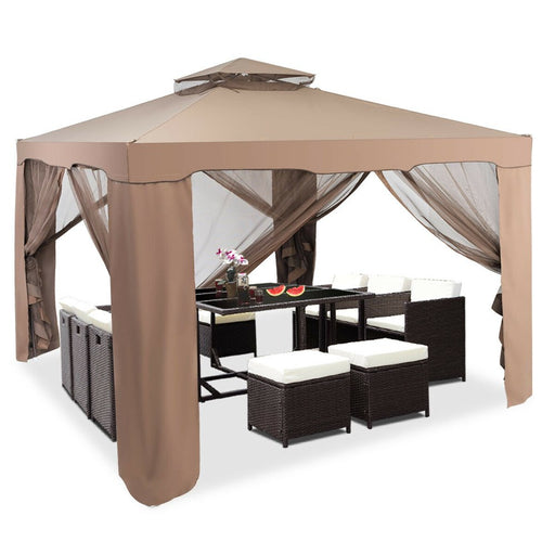 10'X 10' Canopy Gazebo Tent Shelter W/Mosquito Netting Outdoor Patio Coffee