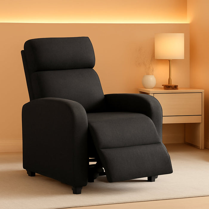 Fabric Push Back Recliner Chair, Pocket Spring, Matte Black