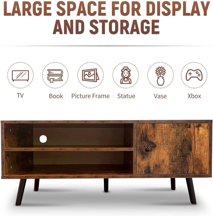 Retro Brown TV Console with Storage Cabinet