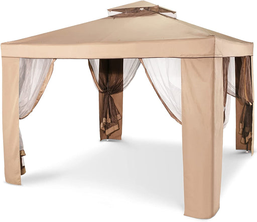 Outdoor Canopy Gazebo Tent, Portable Canopy Shelter with 10'X10' Large Shade Space for Party, Backyard, Patio Lawn and Garden, 4 Sandbags, and Netting Included, Brown