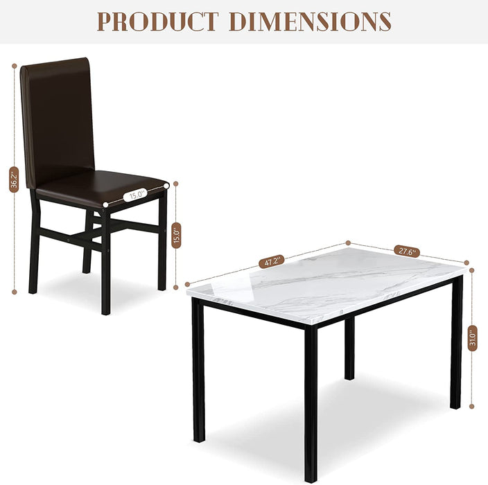 5 Piece Faux Marble Dining Table Set