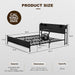 Black Industrial Metal and Wood California King Platform Bed Frame W/ Storage Shelf Headboard and Charging Station