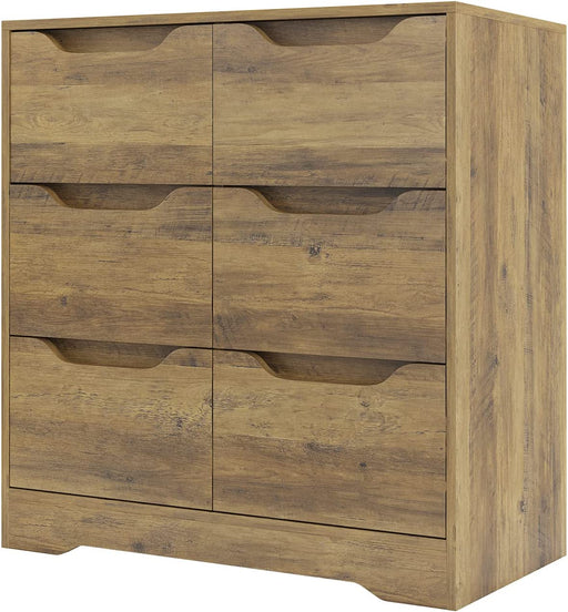Rustic Brown Modern 6-Drawer Double Chest with Cut-Out Handles