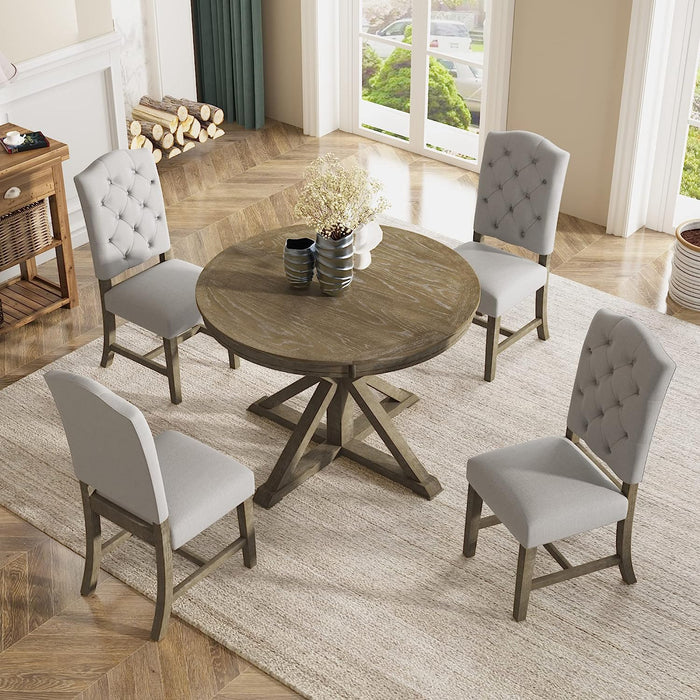 Farmhouse 5-Piece Dining Table Set with Extendable Table and 4 Comfortable Upholstered Chairs