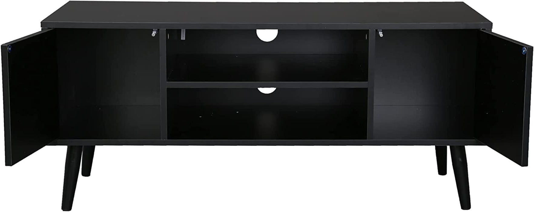 Black Wood TV Console with Storage Cabinets