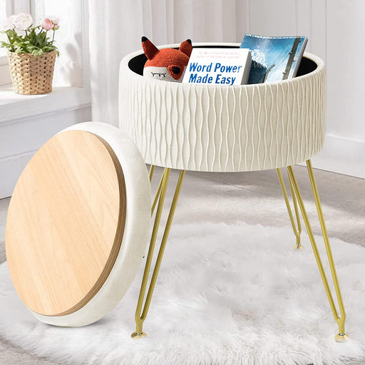 Beige Velvet Ottoman with Removable Table Top