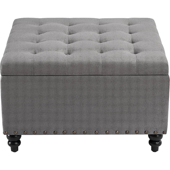 Grey Tufted Ottoman with Storage for Living Room