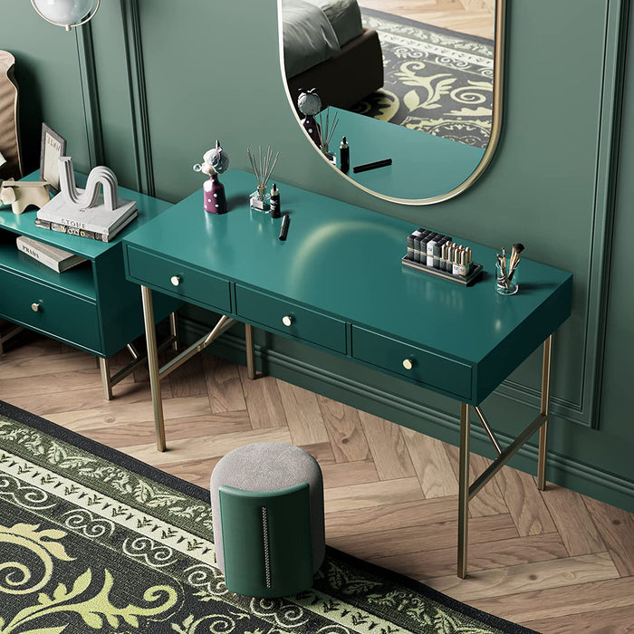 Green Mid-Century Modern Vanity Desk with Drawers