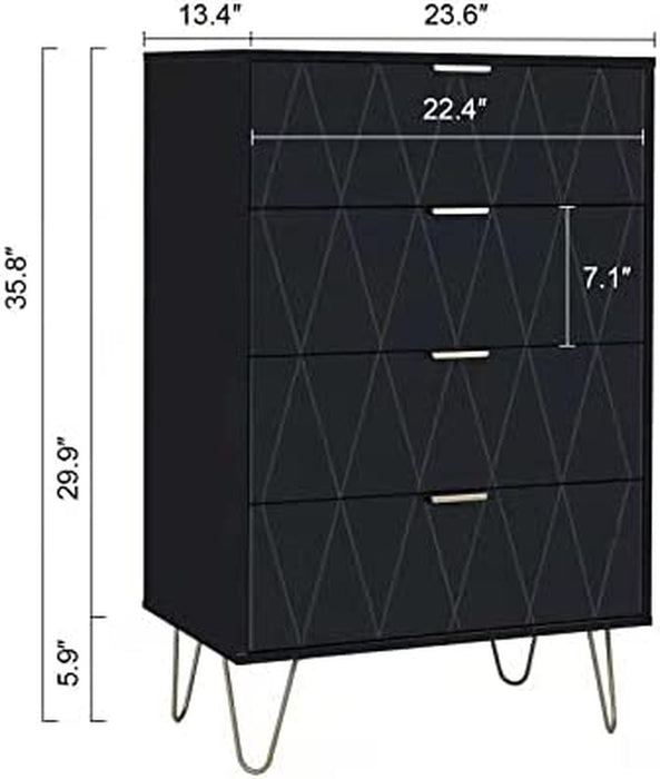 4 Drawer Dresser, Black, Nightstand