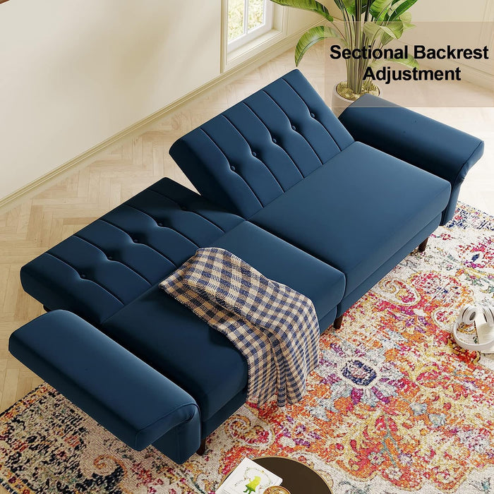 Blue Velvet Memory Foam Sofa Bed