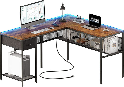 Rustic L-Shaped Desk with Power & Storage
