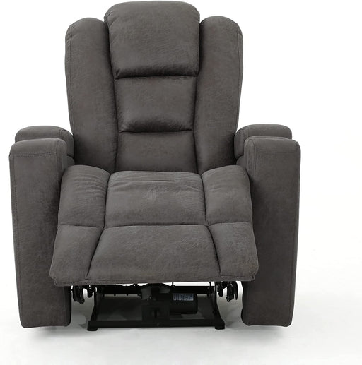 Tufted Microfiber Power Recliner W/Arm Storage and USB Cord, Slate/Black