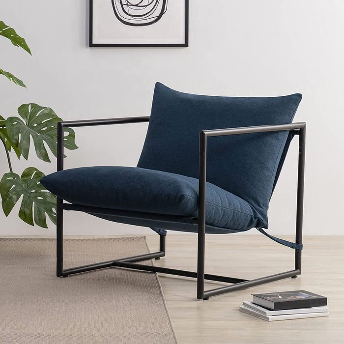 Navy Metal Armchair with Shredded Foam Cushioning