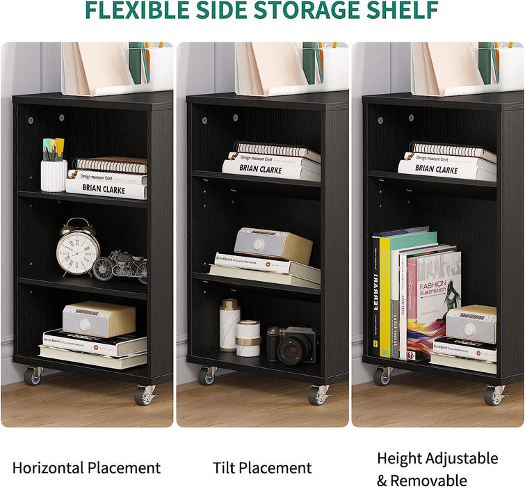 Black 3-Drawer Mobile Filing Cabinet with Shelves