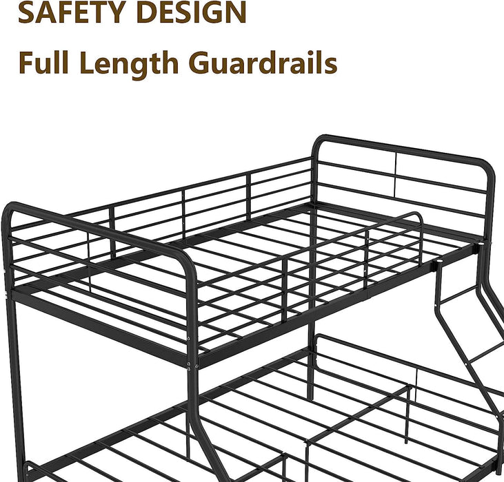 Twin over Full Metal Bunk Bed with Guard Rail & Ladder