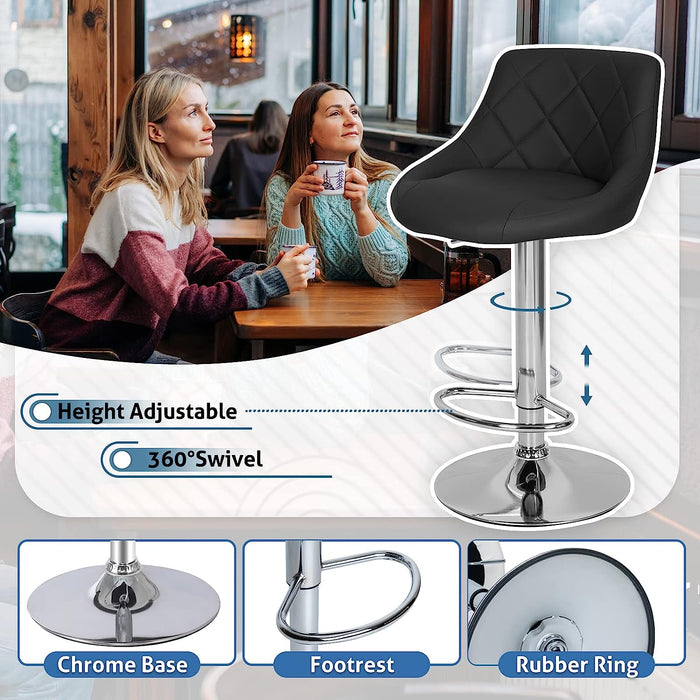Black Counter Height Bar Stools Set of 2 PU Leather