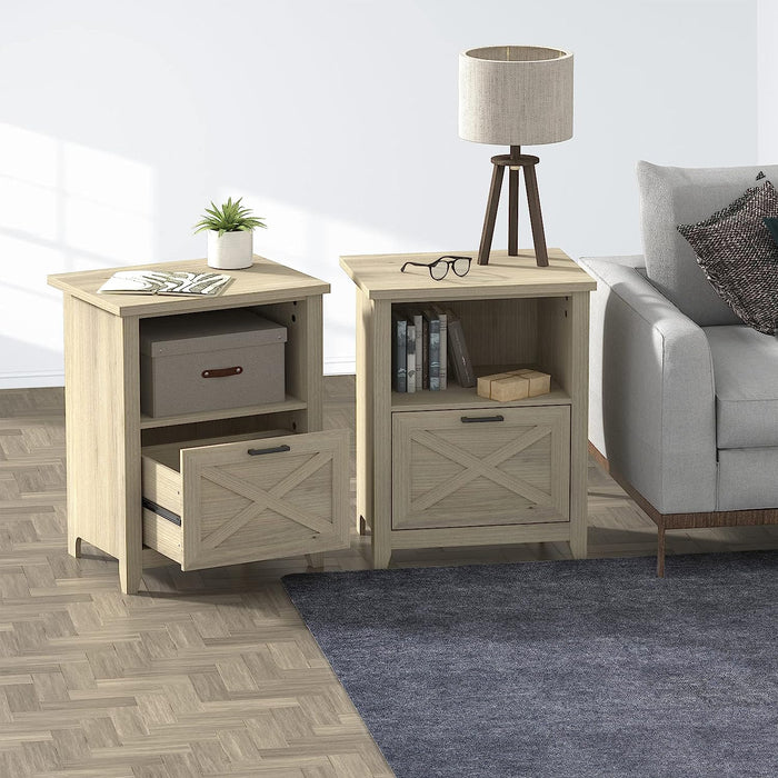 Tall Nightstand with Drawer, Beige