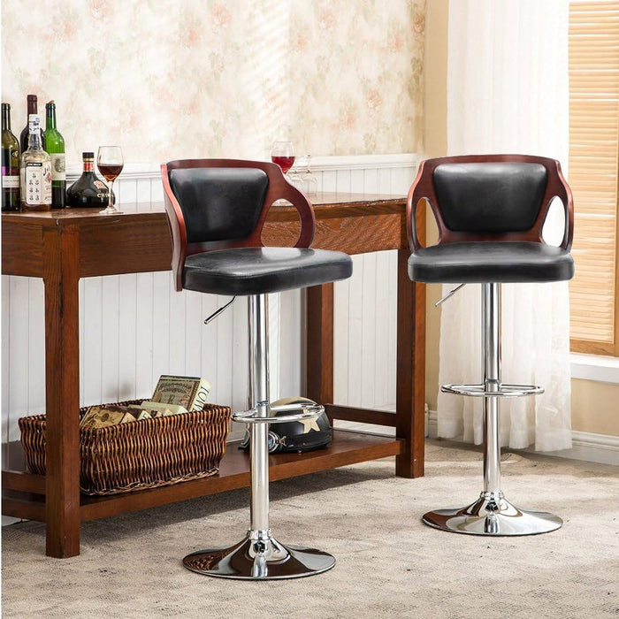 Black Vinyl Seat Walnut Bentwood Barstool, Set of 1