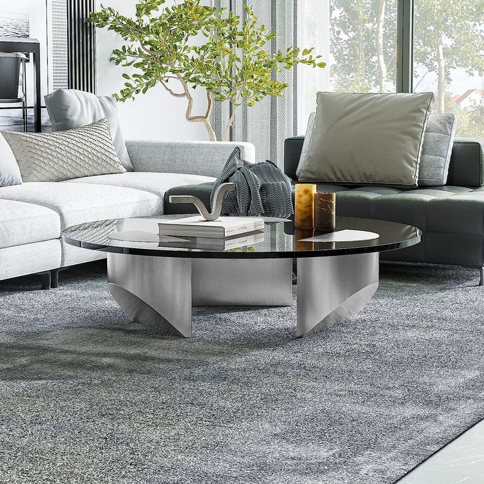 Round Glass Coffee Table, Tempered Glass Top