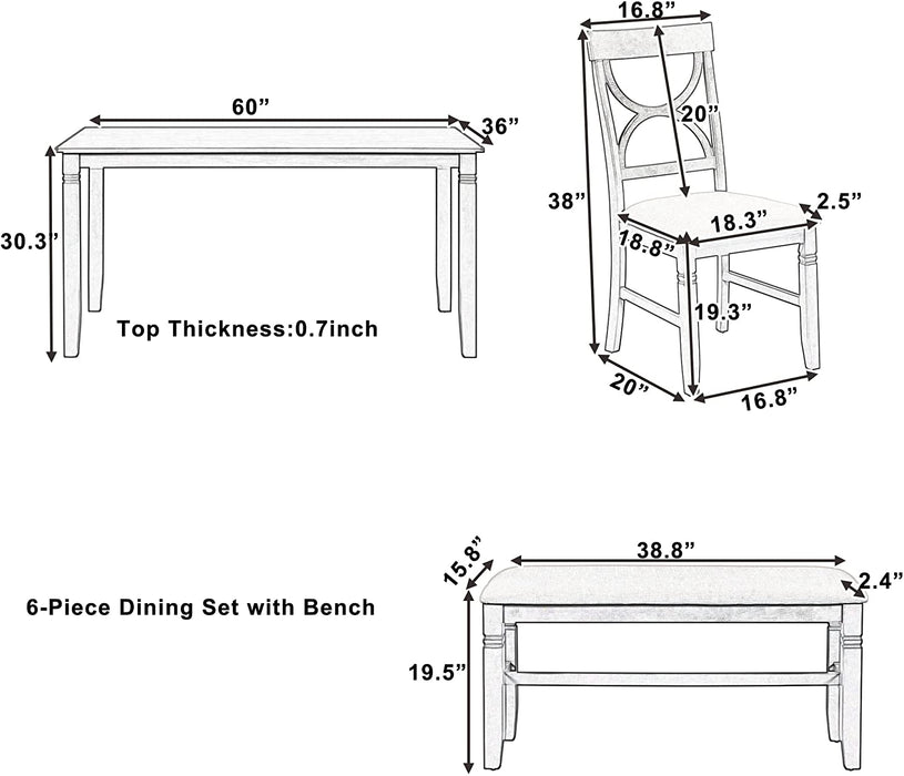 6-Piece Dining Room Table Set with Bench