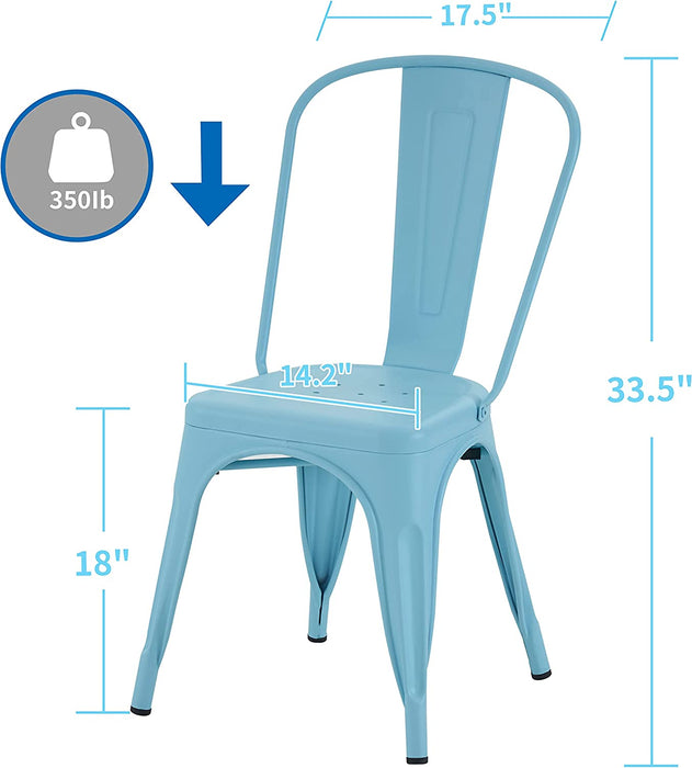 Set of 4 Metal Dining Chairs, Farmhouse Tolix Style, Indoor/Outdoor, Blue