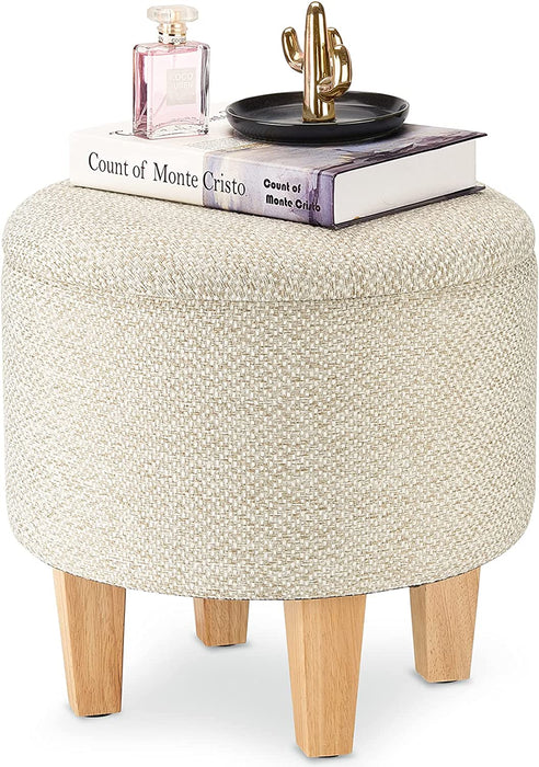Beige Linen Ottoman with Storage and Legs