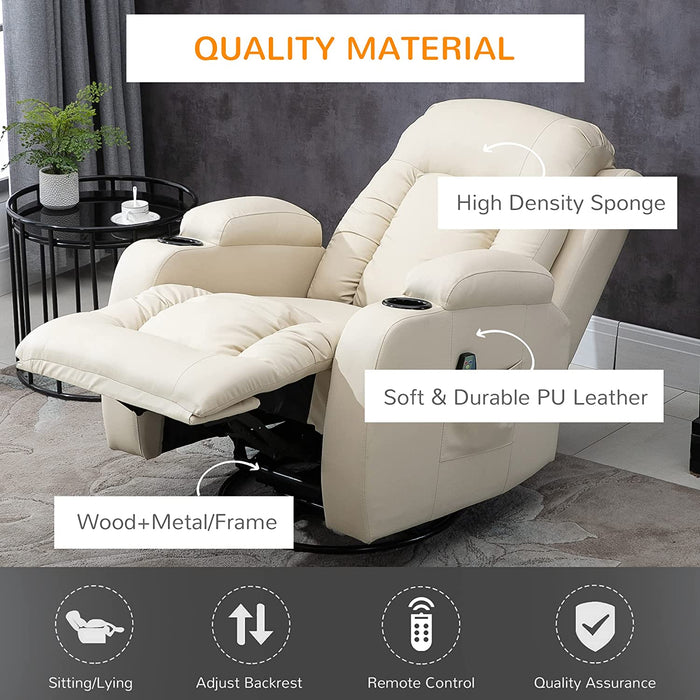 Luxury Faux Leather Massage Recliner Chair W/Heating & Vibrating, Cream White