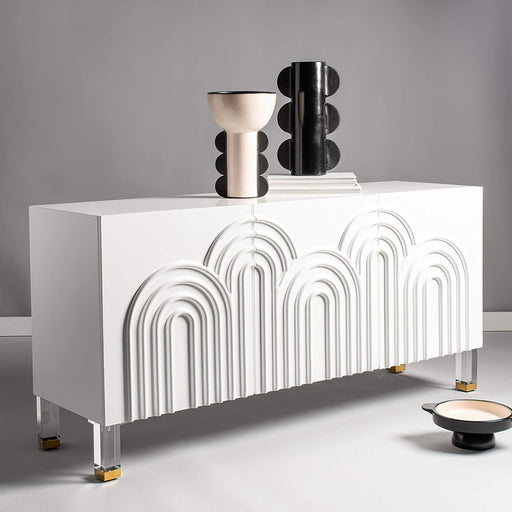 Couture Home Saturn-Art Deco White Acrylic 3-Door Sideboard