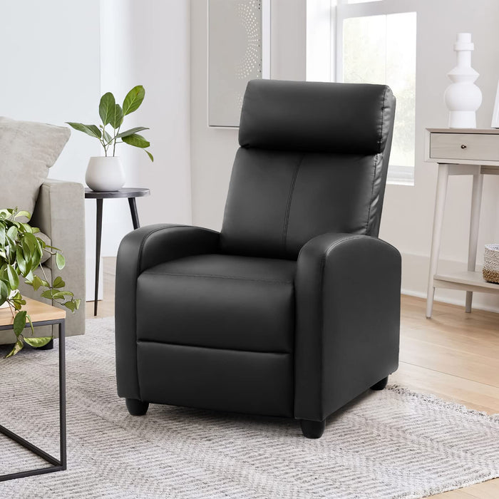 Black PU Leather Recliner Sofa with Thick Cushion