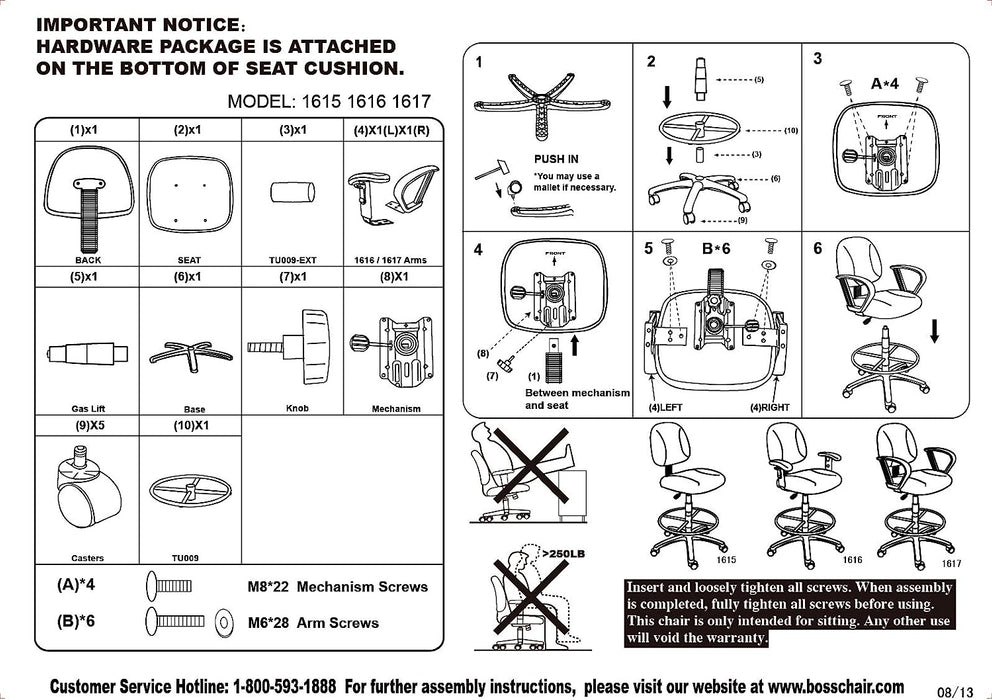 Ergonomic Drafting Chair in Black (No Arms)