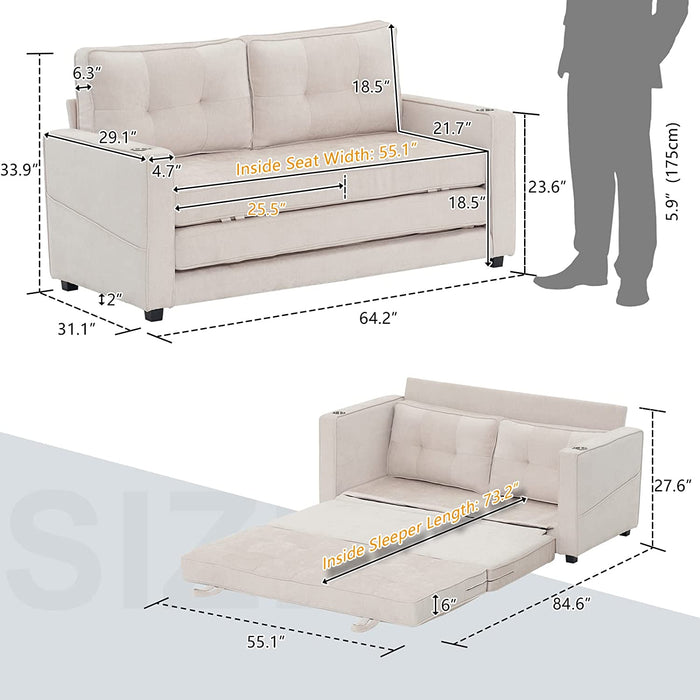 Upgraded Full Size Futon Sofa Bed, Beige