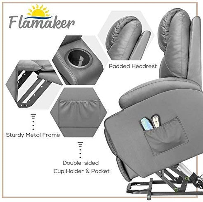 Gray Power Lift Recliner with Massage & Heat