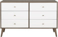 Brown/White Mid-Century 6 Drawer Dresser