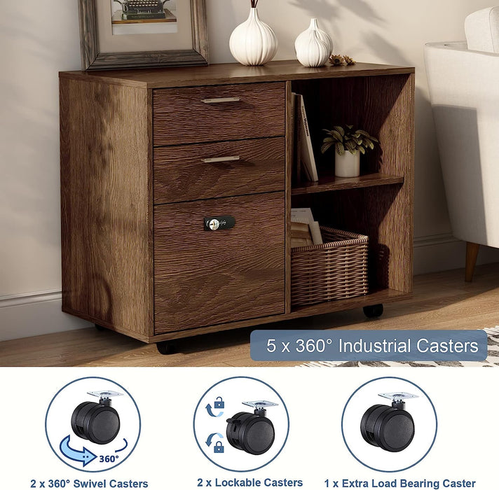 Brown 3-Drawer File Cabinet with Lock