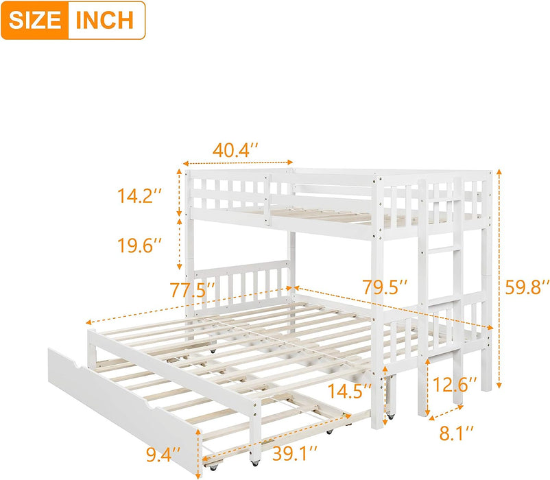 Twin over King Bunk Bed with Trundle, Expandable, White