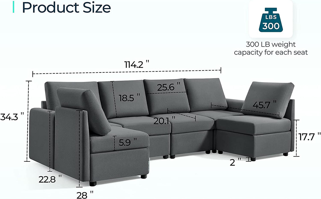 Modular U-Shaped Sofa with Storage and Memory Foam