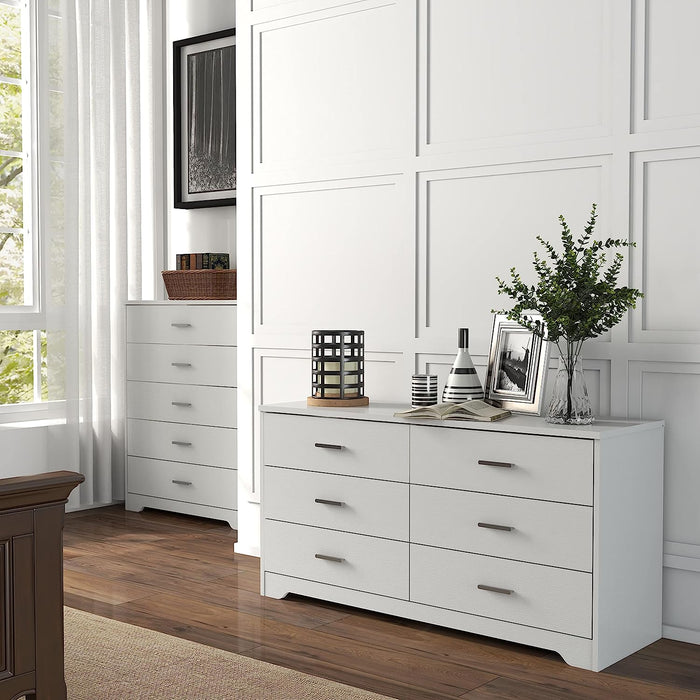 White Wooden 6-Drawer Bedroom Dresser