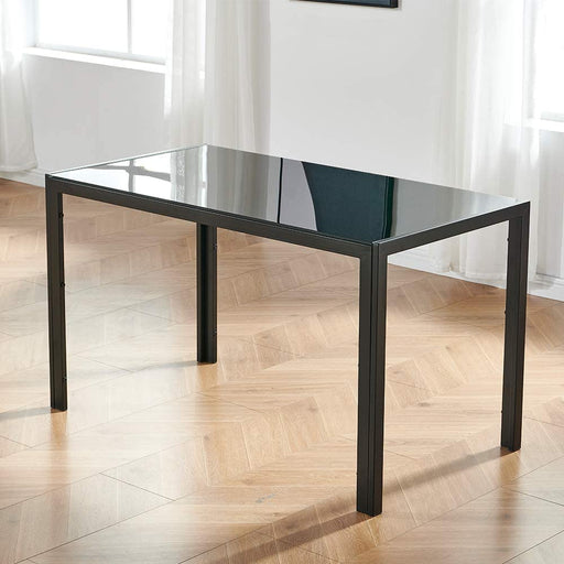Rectangular Glass Top Dining Table with Metal Legs, Black