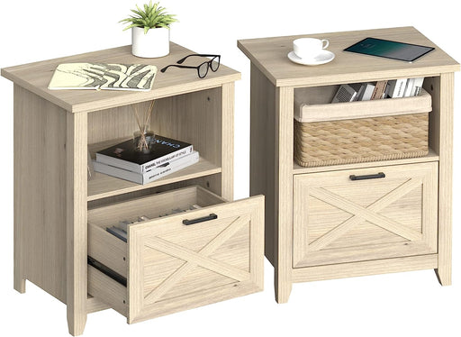 Tall Nightstand with Drawer, Beige