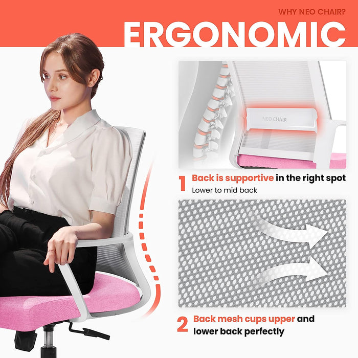 Ergonomic Pink Swivel Chair for Home Office