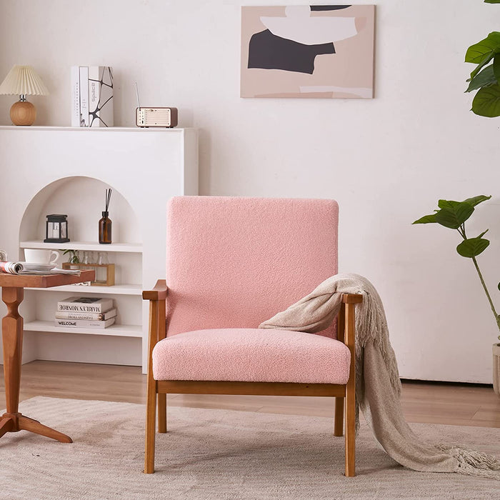 Retro Pink Armchair with Solid Wood Frame