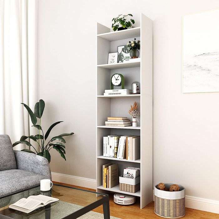 White 6-Tier Bookshelf for Home Display Storage