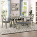 Rustic Gray Wooden 6-Piece Dining Table Set with Cushioned Chairs and Bench