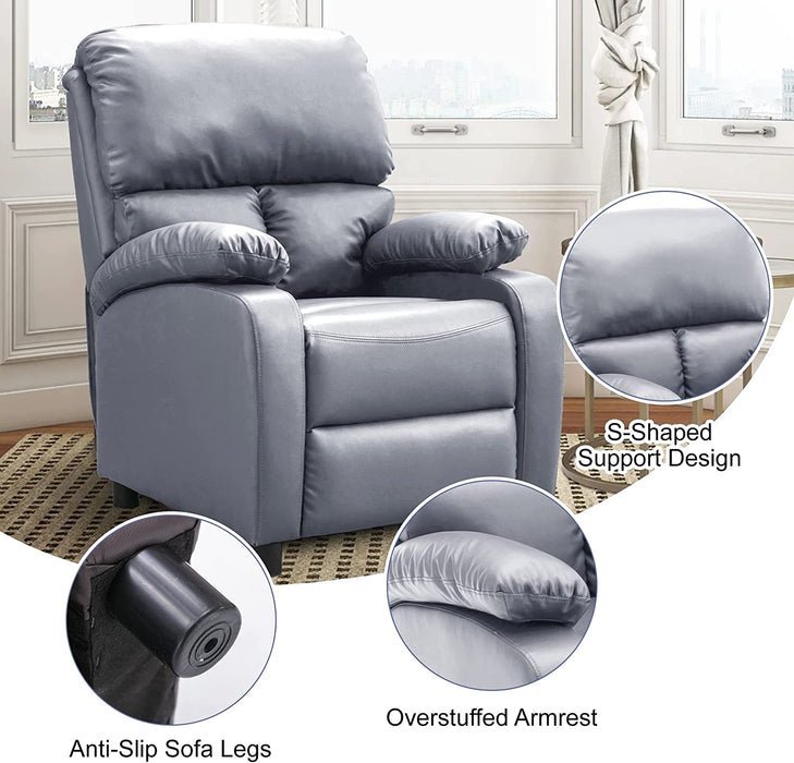 Manual Recliner W/Microfiber Tech Fabric, Overstuffed, Gray